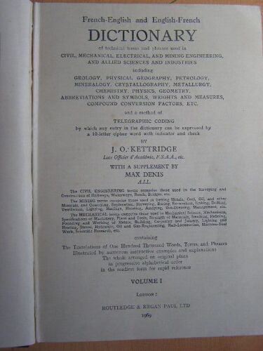 Kettridge Dictionary French English And English French Volume 1