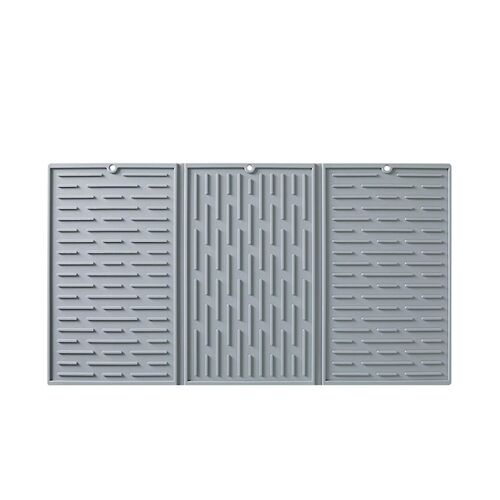 Grey Foldable Tri-Fold Tableware Drying Mat Silicone Draining Mat For Kitchen Counters