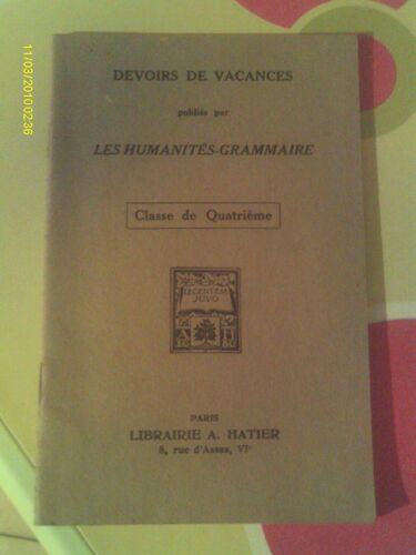 Devoirs De Vacances 1936 Classe De Quatrieme Les Humanites Grammaire