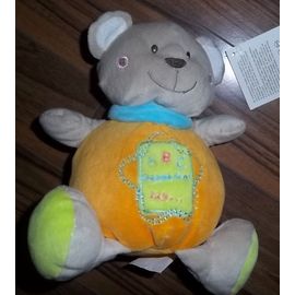 DOUDOU PELUCHE OURS GIFI OURSON ORANGE BLEU A B C HAPPY BEAR 1 2 3