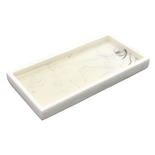 Marbre Motif Résine Plateau Antidérapant Rectangulaire Plaque Comptoir Salle De Bain Savon Shampoing Plateau De Rangement Décor À La Maison, Blanc