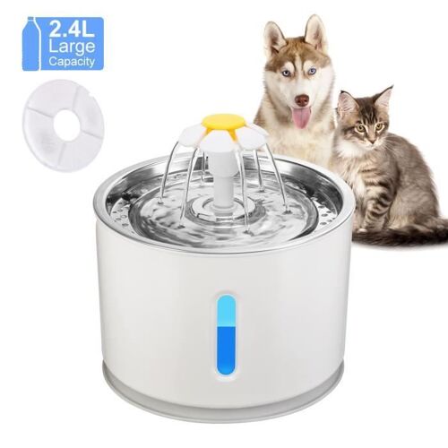 Fontaine À Eau Pour Chat Chien, Fontaine À Fleur Pour Chat, Distributeur Eau Pour Chat Avec Filtre, 2.4l