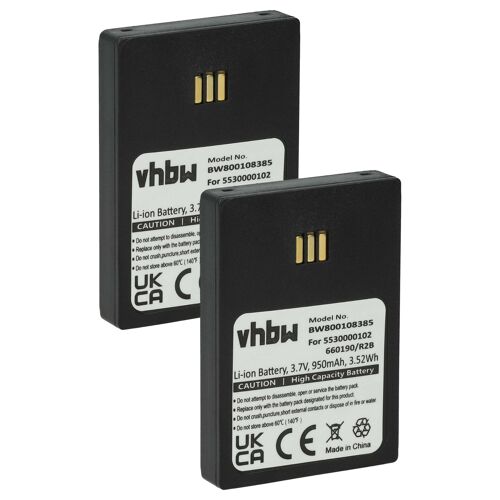vhbw 2x Batterie remplacement pour Ascom RB-D62-L, 9D62, 660190/R2B pour téléphone fixe sans fil (950mAh, 3,7V, Li-ion) noir