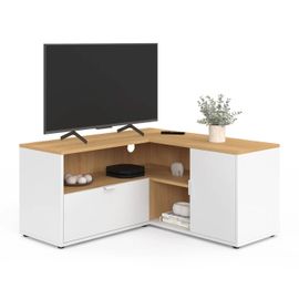 Meuble Tv 90 X 90 Cm D'angle Baltazar Façon Hêtre Et Blanc