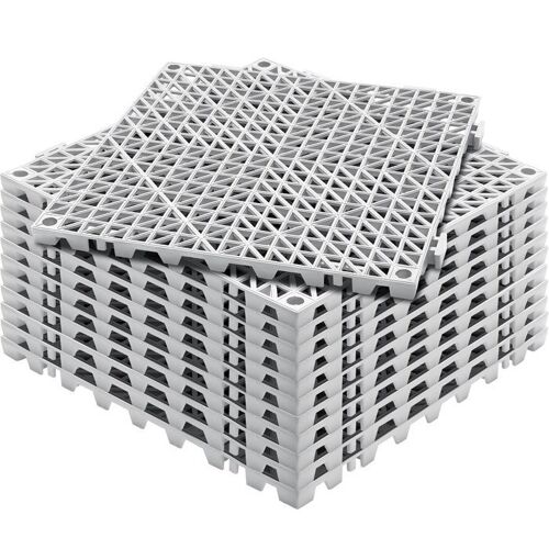 Lot de 12 Dalles de Jardin Piscine-VEVOR-30x30x1,5cm-Gris Dalle Clipsable Ajourée Antidérapante en PVC Drainage Rapide