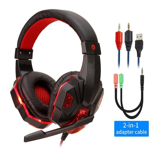 BlackRed with Light casque audio Casque de jeu stéréo Surround pour PS4 PC X box ordinateur réglable Gamer casque filaire avec micro antibruit Auriculares fifa 21 ""Nipseyteko""