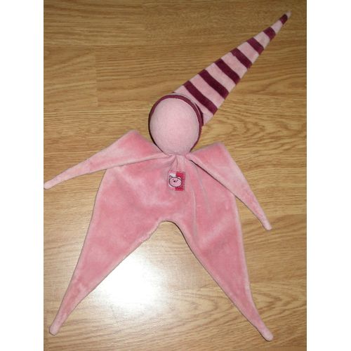 Doudou Peluche Plat Ton Rose Violet Lutin Poupée Triangle Bonnet Nuit Rayé Keptin Jr Ours/Chat