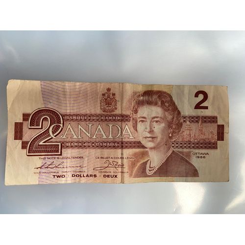 Billet De 2 Dollars Canadien 1986 En Bon État