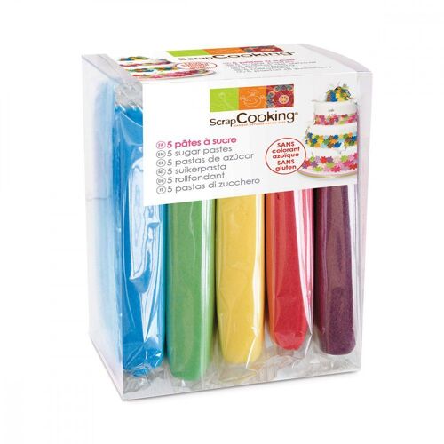 Pâte À Sucre Scrapcooking Lot De 5 Fushia Violet Jaune Vert P