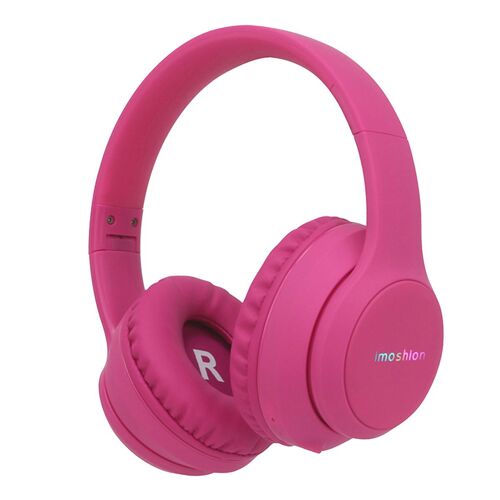 imoshion Casque sans fil pour enfants LED Light Limiteur de décibels Avec câble AUX Hot Pink