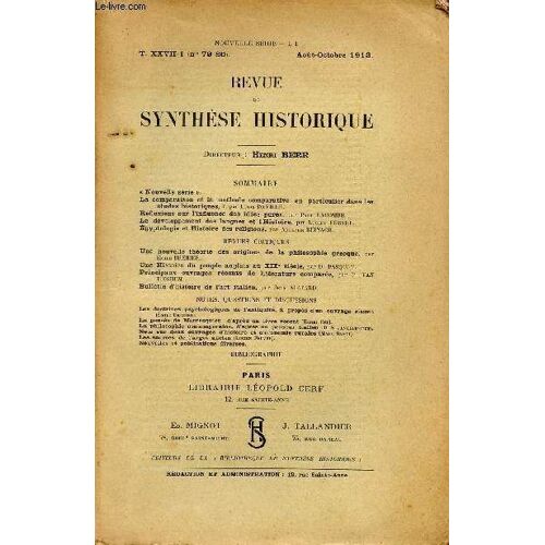 Revue De Synthese Historique / Tome Xxvii- 1 (N°79-80) - Aout-Octobre 1913.