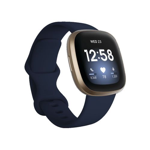 Fitbit Versa 3 - Aluminium en or doux - Montre connectée avec bracelet - silicone - minuit - taille du bracelet : S/L - Wi-Fi, NFC, Bluetooth