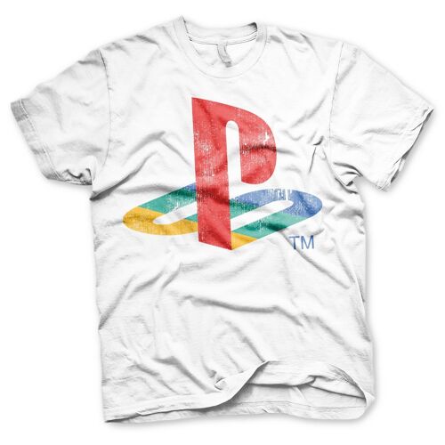 Playstation - T-Shirt Distressed Logo - White (12a)