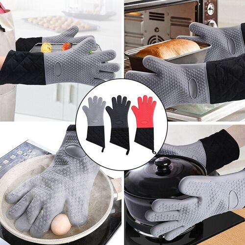 Mitaines de four cuisson gants anti-échaudage allonger gants simples en silicone épaissi résistant à la chaleur four à micro-ondes gants à cinq doigts