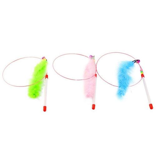 Fil D'acier Drôle Plume Chaton Chat Jouet Plume Teaser Cloche Perle Jouer Animal Résistant Aux Morsures Couleur Bâton Couleur Aléatoire 1pc