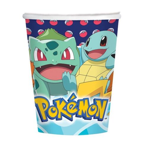 Lot De 8 Gobelets En Carton Pokémon - Amscan - Bleu - Pour Enfants À Partir De 12 Ans