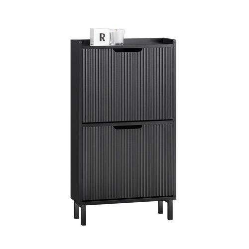 SoBuy FSR177-SCH Meuble à Chaussures Armoire à Chaussures Meuble Rangement Chaussures 2 Portes abattantes, Meuble d'Entrée Coffre Rangement pour Chaussures, Noir