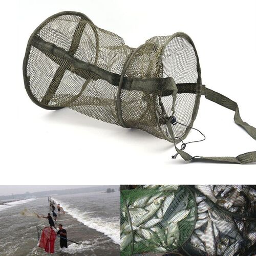 Chaud! Réseau Pli Filet D'atterrissage Portable Vert Foncé Filet De Pêche Rond Pliant Poisson Crevette Maille Cage Fonte Filet Piège À Pêche