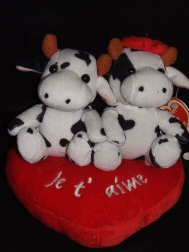 Vache Doudou Heart To Heart Je T'aime Coussin Coeur Couple Jeunes Mariés Peluche De 20 Cm