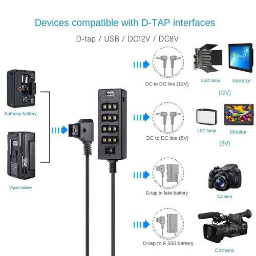 D-tap To 4 Femelle D-tap 2 Dc Usb Output Power Cable Distributor Splitter Hub Box pour V Mount Batter