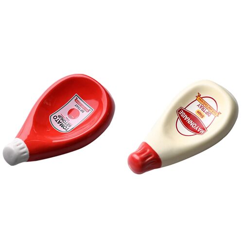 2Pcs Ceramic Extruded Tomato Sauce Bottle Shape Dish Soy Sauce Plate Ketchup Mayonnaise Dish - Beig