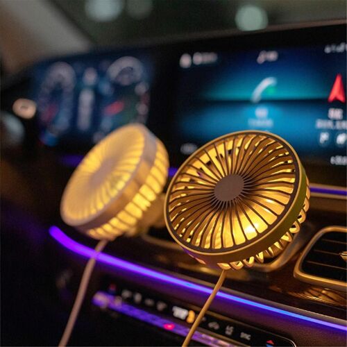 Car Fan With Ambient Light 12v-24v Usb Car Fan 3 Wind Speed A/C Vent Clip Fan 360 Degree Rotatable