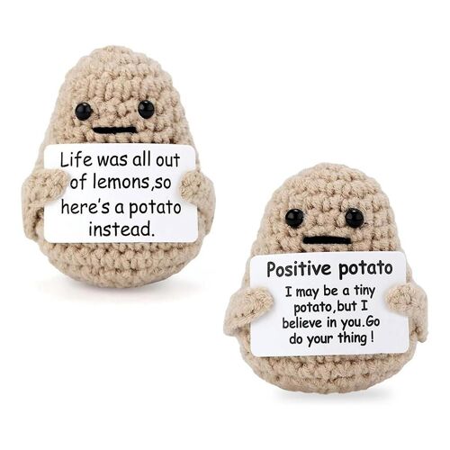 2pcs Funny Positive Potato Toy, Cute Crochet Potato Doll With Positive Card, Light Color