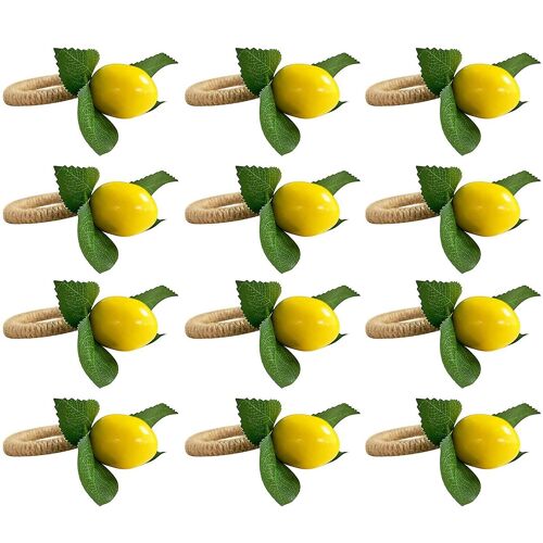 12Pcs Simulation Lemon Plant Napkin Ring Fruit Meal Buckle Hotel Model Room Napkin Ring Napkin Buck