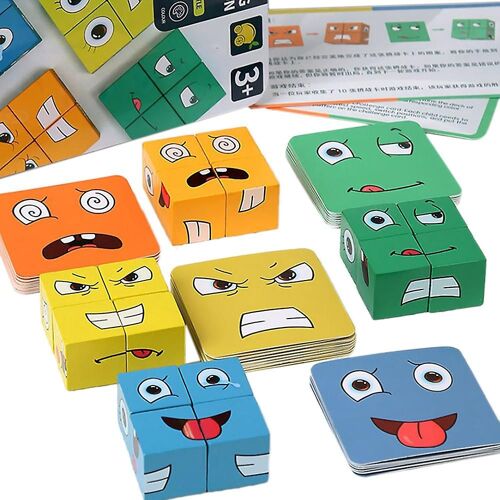 Wooden Expression Jigsaw Puzzle Educational Educational Game Toys Face-Changing Cubic Volume Blocks