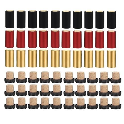 60 Pièces De Scellant À Vin Pour Bouteilles De Vin, 30 Bouteilles De Vin Bouchons De Liège Et 30 Pièces De Capsule Thermorétractable En Pvc