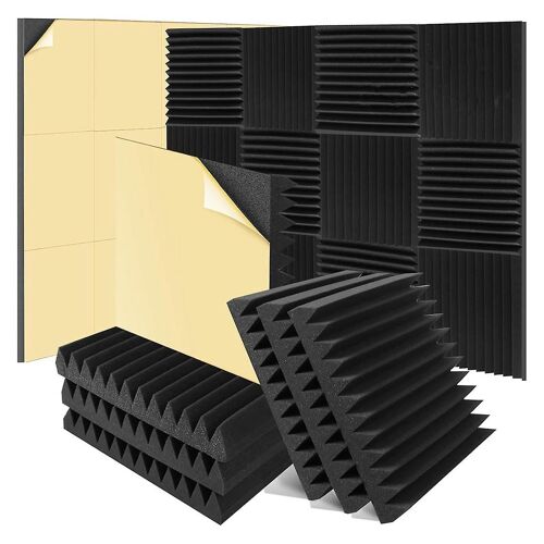 Pack de 6 panneaux de mousse insonorisés 2 x 12 x 12 pouces panneaux muraux insonorisés en mousse acoustique à cale haute densité auto-adhésive
