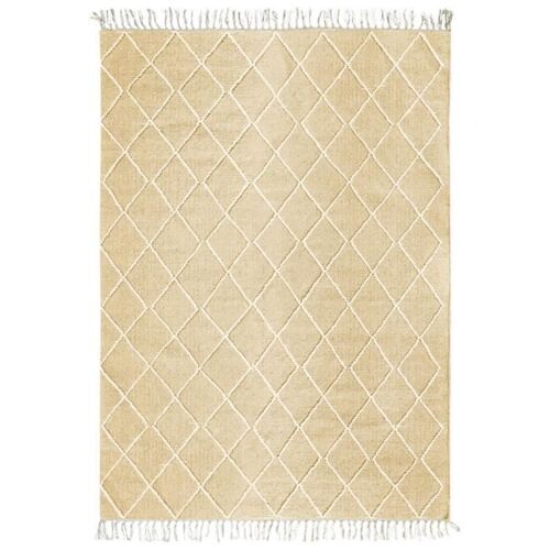 BOHO CROISILLONS - Tapis coton motif croisillons en laine épaisse naturel 120 x 170 cm Beige