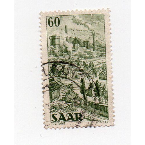 Allemagne- Saar- 1 Timbre Oblitéré- Industrie- Faciale 60f Olive