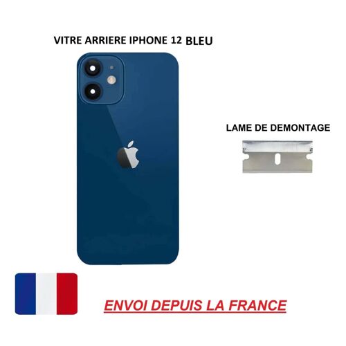 Vitre Arrière Compatible Iphone 12 Bleu 6.1 Qualité Origine En Verre Coque Cache Batterie Double Face Adhésif Lame De Démontage