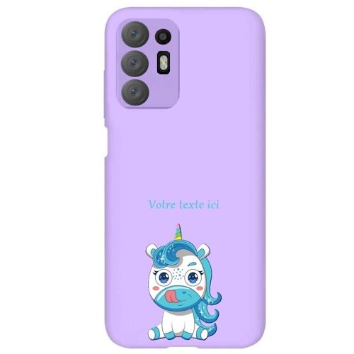 Coque violet Oppo A94 licorne bleu personnalisee