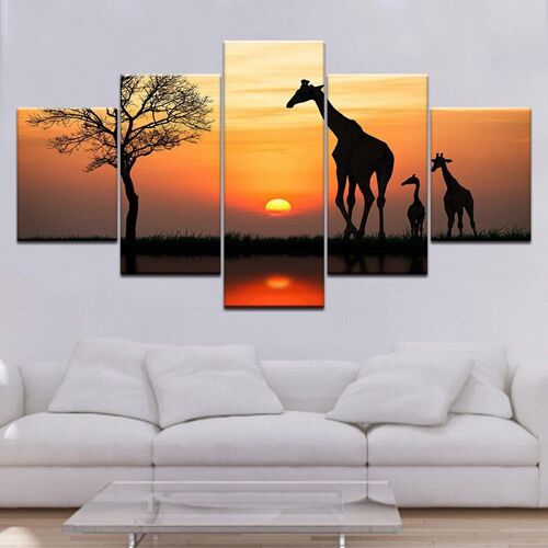 Peinture Au Diamant Diy (Peinture Uniquement, Sans Cadre) Sunset-Peinture Diamant Motif Girafe, 5 Pièces, Broderie Complète De Perles Rondes Ou Carrées, Paysage Naturel Et Animaux, Mosaïque, À Bricola