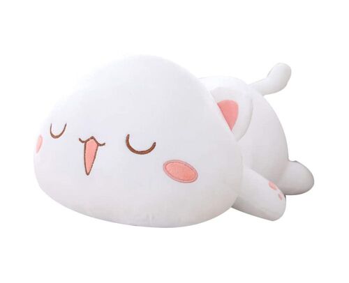 Jouet En Peluche, Poupée Animal Chat Couché Mignon, Oreiller Enfants Jouet Cadeau Rempli,50cm,White2