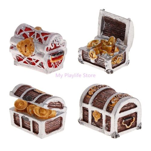 Créatif Antique Boîte Au Trésor Aquarium Paysage Décoration Résine Pirate Or Pièces De Monnaie Poitrine Maison Ornements Artisanat C42