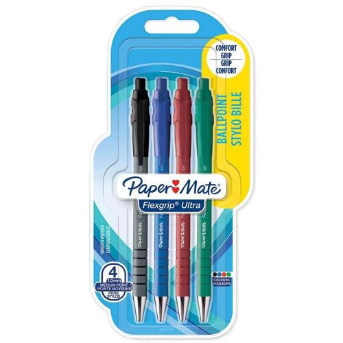 Paper:Mate Stylo À Bille Rétractable Flexgrip Ultra, Blister De 4