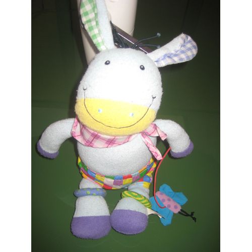 Doudou Hochet Poney Âne Bleu Foulard Vichy Short Multicolore Papillon Vertbaudet 37 Cm