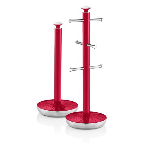 Retro Set Porte-Papier De Cuisine + Porte-Tasses Pour 6 Tasses, Acier, , Rouge, Swan, Swka1054rn