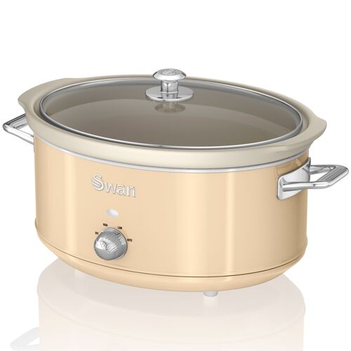 Retro Mijoteuse 6,5l Poêle Amovible En Céramique Antiadhésive, Vintage, 320w, Crème, Swan, Sf17031cneu