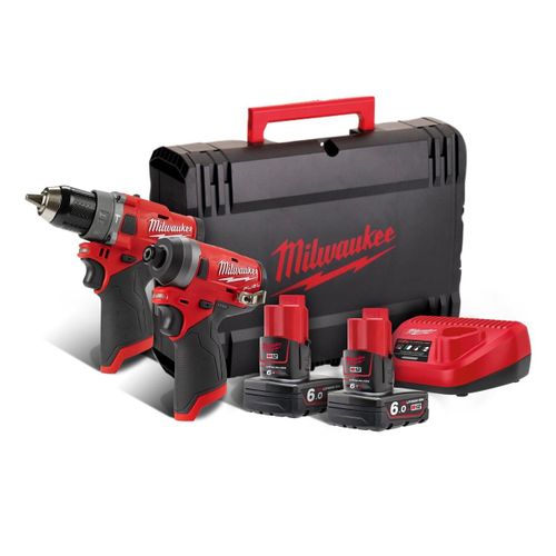 Milwaukee M12 FPP2A-602X Perceuse visseuse à percussion (M12 FPD) & Visseuse à chocs (M12 FID) à batteries 12V Li-Ion (2x batterie 6,0Ah) dans HD Box