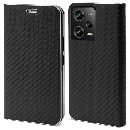 Moozy Étui Portefeuille Pour Xiaomi Redmi Note 12 Pro 5g - Xiaomi Poco X5 Pro, Noir Carbone - Étui À Rabat Avec Bordure