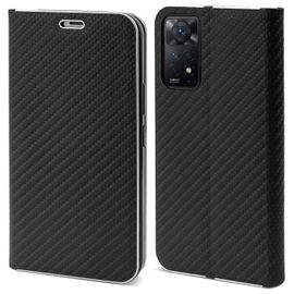 Moozy Étui Portefeuille Pour Xiaomi Redmi Note 11 Pro 5g Et 4g, Noir Carbone - Étui À Rabat Avec Bordure Métallique