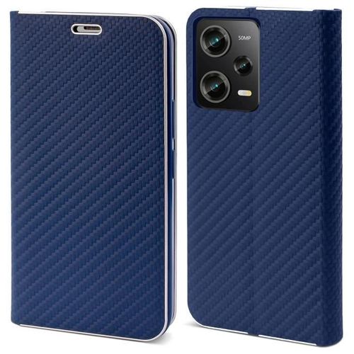 Moozy Étui Portefeuille Pour Xiaomi Redmi Note 12 Pro 5g - Xiaomi Poco X5 Pro, Bleu Foncé Carbone - Étui À Rabat Avec Bordure