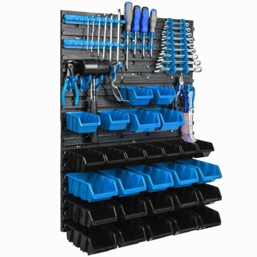 Boîtes de rangement - BOTLE - Étagère murale 58x78cm - Couleur bleu et noir - 28 pièces - Facade ouverte