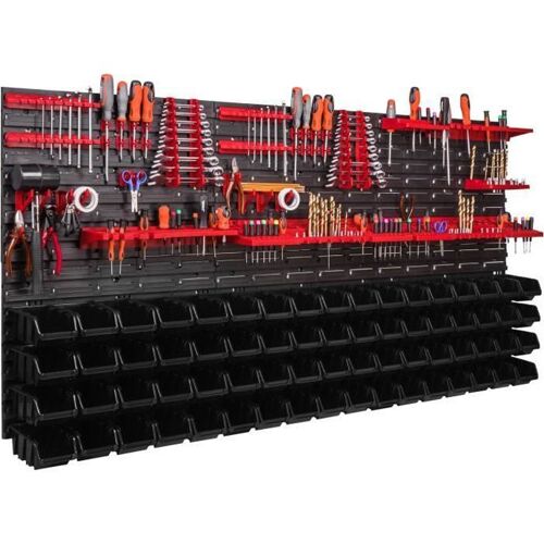 68 pcs. Boîtes, Étagère murale pour système de rangement 172x78 cm, Porte-outils, empilables Étagère de chute - Noir