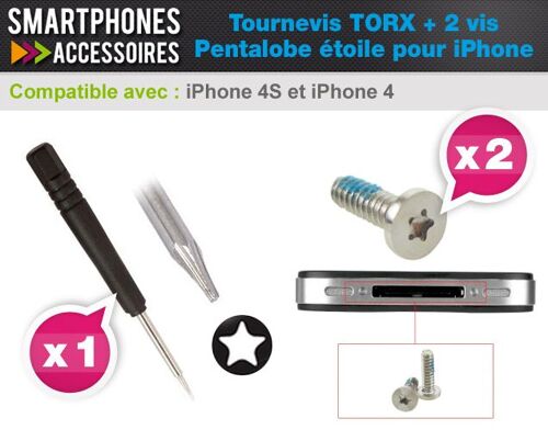 Tournevis Torx + 2 Vis Pentalobe Étoile - Démontage Vitre Arrière - Iphone 4 4s