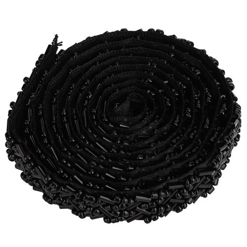1 yard perle ruban ruban bricolage vêtements faits à la main brodé couture décoration accessoires (1,5 cm noir Double huit Tube perles)